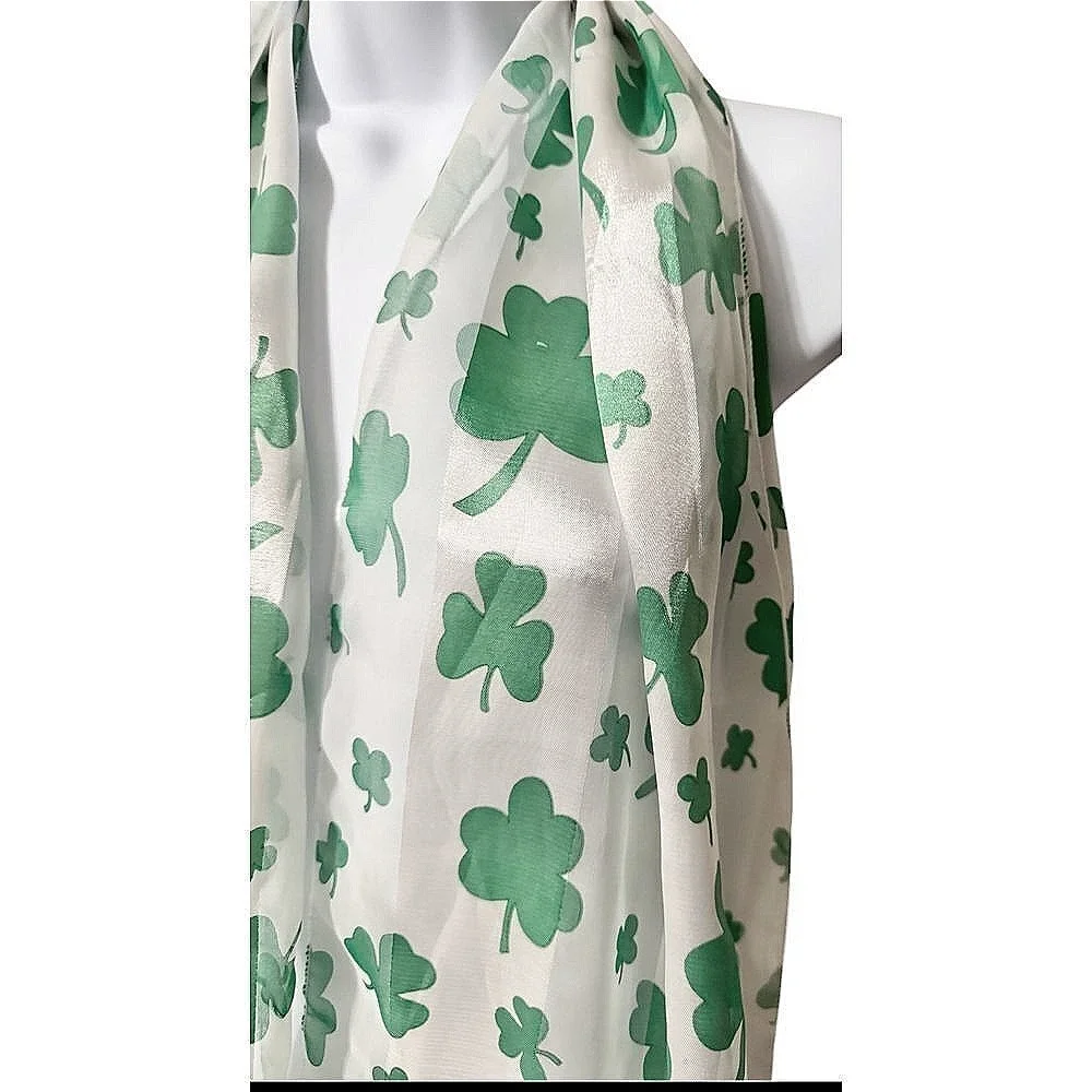 Unbranded Scarf Women Small Green Excellent Shamrock Clover Print Sheer Holiday‎